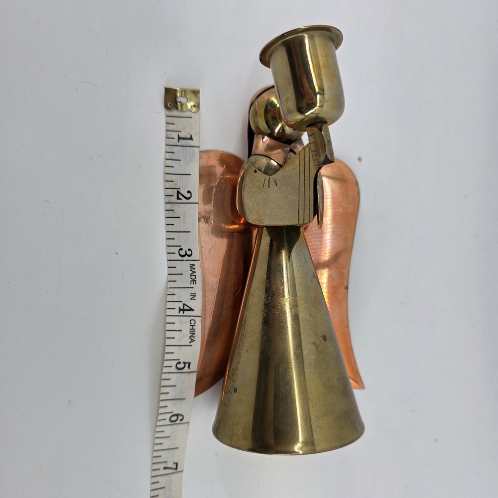 Vintage Brass & Copper Angel Candle Holder Figurine Christmas Ornament Festive - Picture 6 of 6